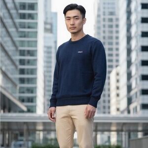 VINTAGE SKI SWEATER Ellesse wool-blend crewneck Navy Blue Aspen Snow Hiking Logo